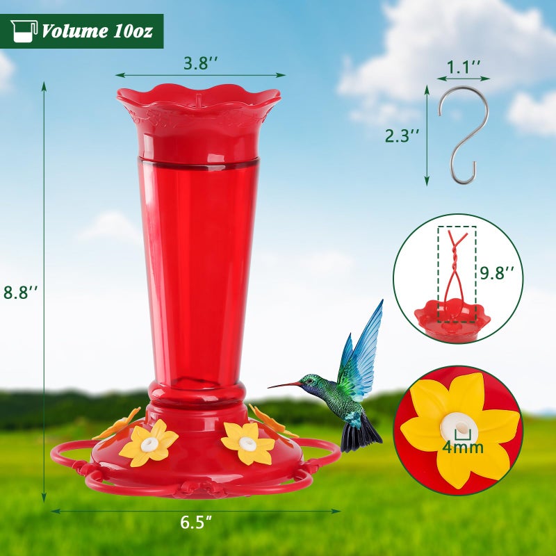 Gbekery Glass Hummingbird Feeders for Outdoors Hanging Ant and Bee Proof Red 10 OZ 2 Pack Bird Feeders for Outside Hanging 5 Feeding Stations Bird Nectar Feeder for Garden Yard D?cor Gifts for Mom - Image 3